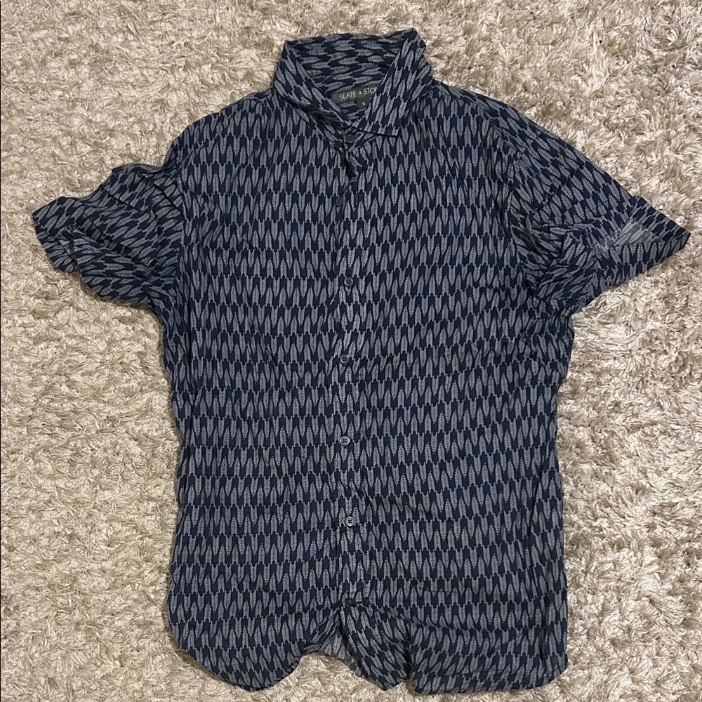 Slate & Stone Navy Zigzag Button Down Shirt